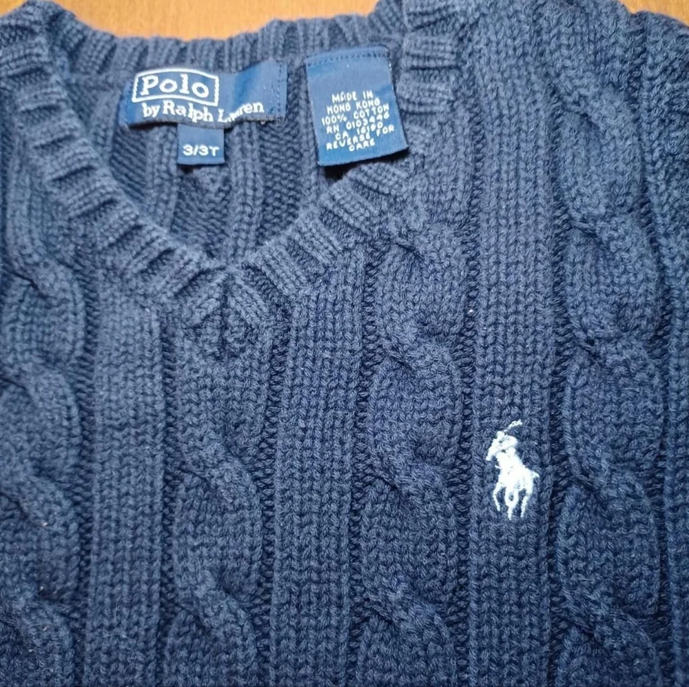 Polo Ralph Lauren Blue Cable Knit Sweater Vest Toddler 3T V-Neck 100% Cotton